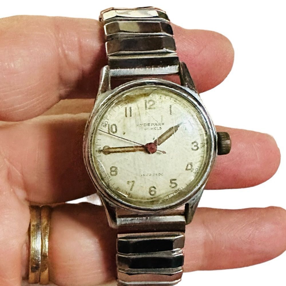 Vintage Hyde Park Incabloc Stainless Steel Mens Wristwatch Sold As Is
